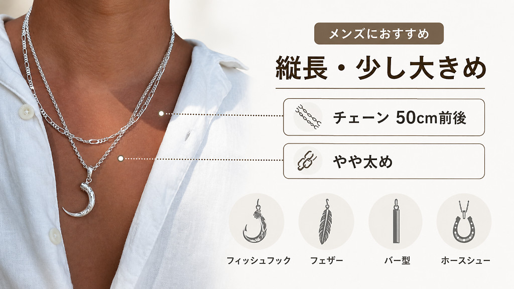 Maxiのハワイアンジュエリーを使ったメンズ向けペンダントトップの選び方図解