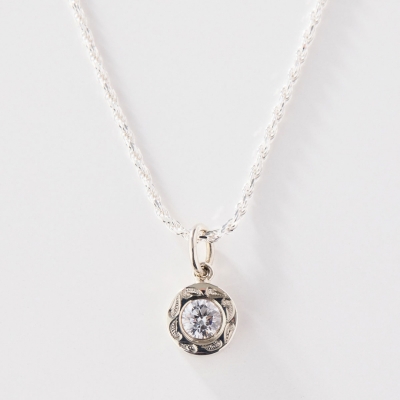 ハワイアンジュエリー/Silver925/ラウンドストーンペンダントCZ