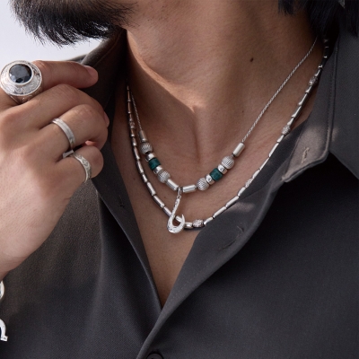 【WEB限定】シルバー&ターコイズ ビーズ フィッシュフック ネックレス|ハワイアンジュエリーブランドMaxi(マキシ)公式通販オンラインショップ